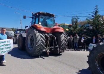 Blegtorët shqiptarë protestojnë me traktorë, “lajnë” me qumësht autostradën Lushnje-Fier