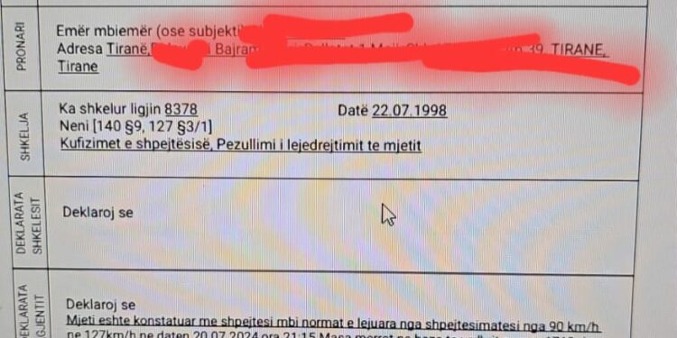 Pyetje Publike për Policin e Shtetit dhe Rrugoren. Kush i dyshifon gjobat? Ligji thotë ndryshe!